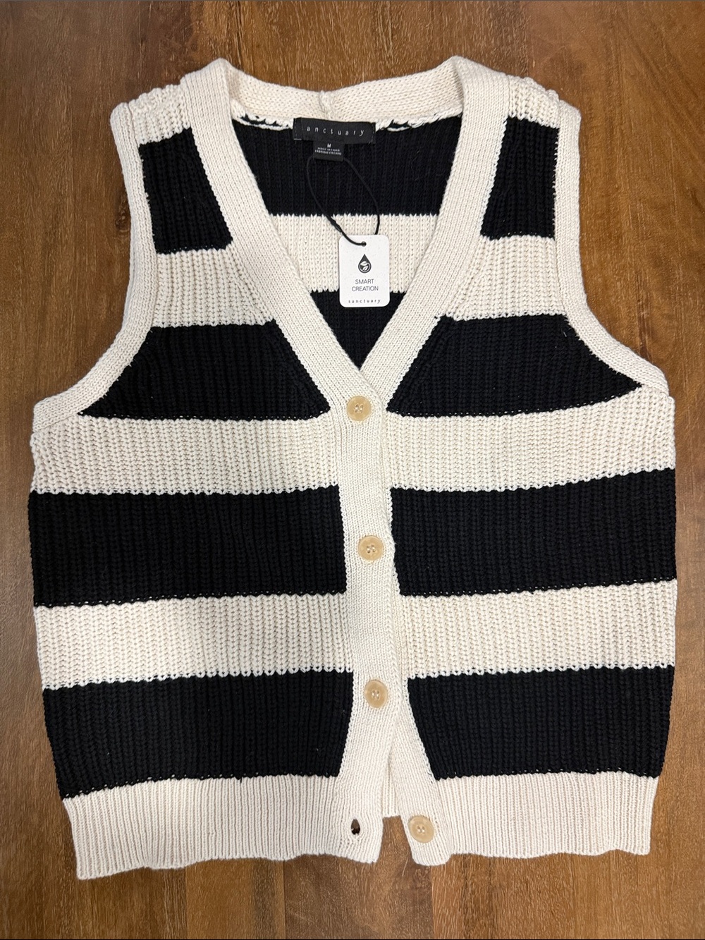 Sanctuary Black & Cream Striped Knit Vest